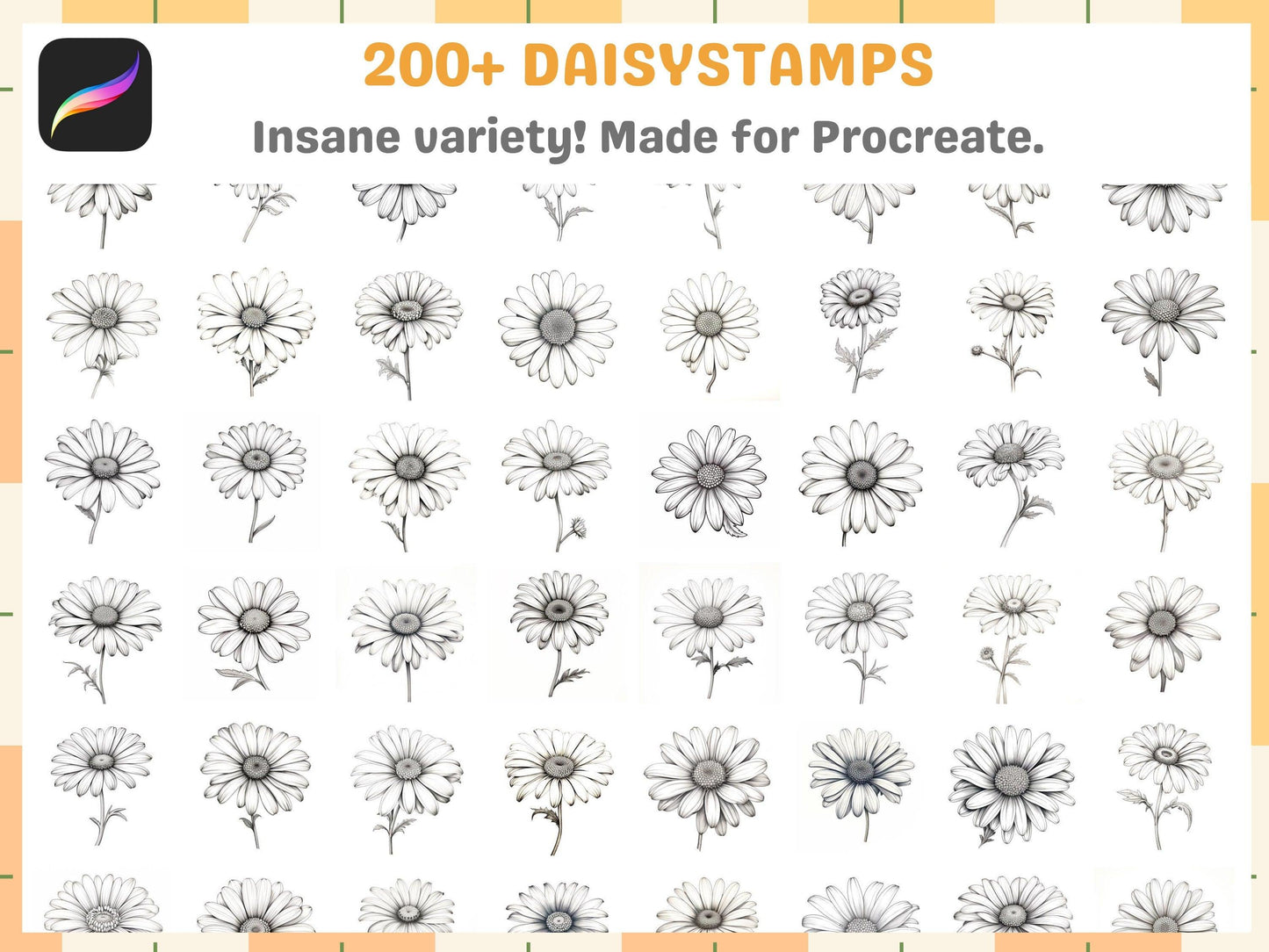 210+ Procreate Daisy Flower Stamps, Ultimate Daisy Brushes for Procreate, Floral Lineart, Instant Download - Cozy Brushery