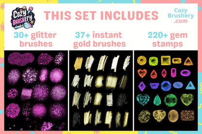 500+ Pretty Girl Brushes and Stamps, Hair, Portrait, Cute Drawing, Glitter, Gold, Hearts, Stars, Chains - Cozy Brushery