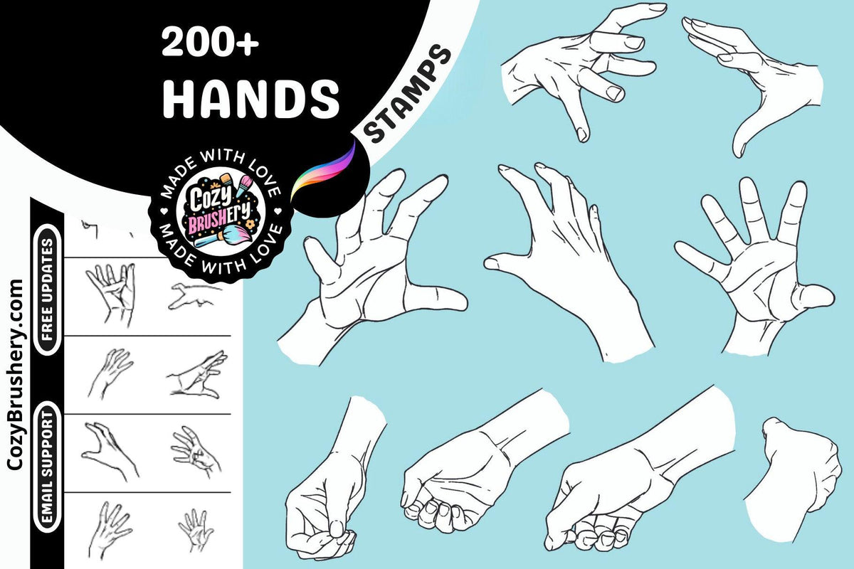 Anime Character Hand Stamps for Procreate - Manga-Inspired Digital Brush Pack, Create Dynamic Poses - Cozy Brushery