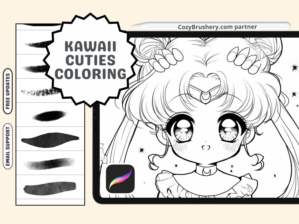 Art with Heart, Coloring Cute Anime Chibi for Gaza Support, Procreate Happy Coloring Pages Magic with extra procreate brushes - Cozy Brushery