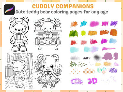 Art with Heart, Coloring Cute Teddy Bears for Gaza Support, Procreate Happy Coloring Pages Magic with extra procreate brushes - Cozy Brushery
