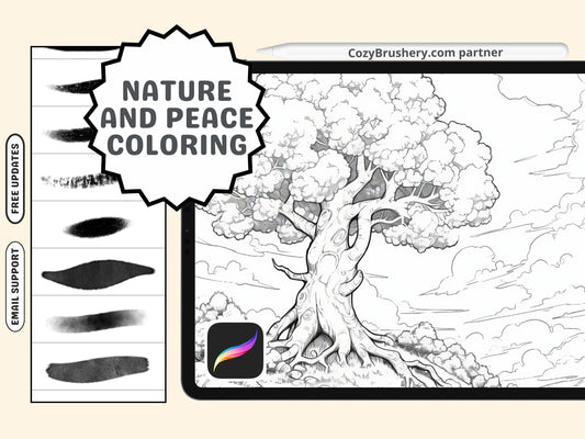 Art with Heart, Coloring Nature for Gaza Support, Procreate Happy Coloring Pages Magic with extra procreate brushes, watercolor, oil - Cozy Brushery