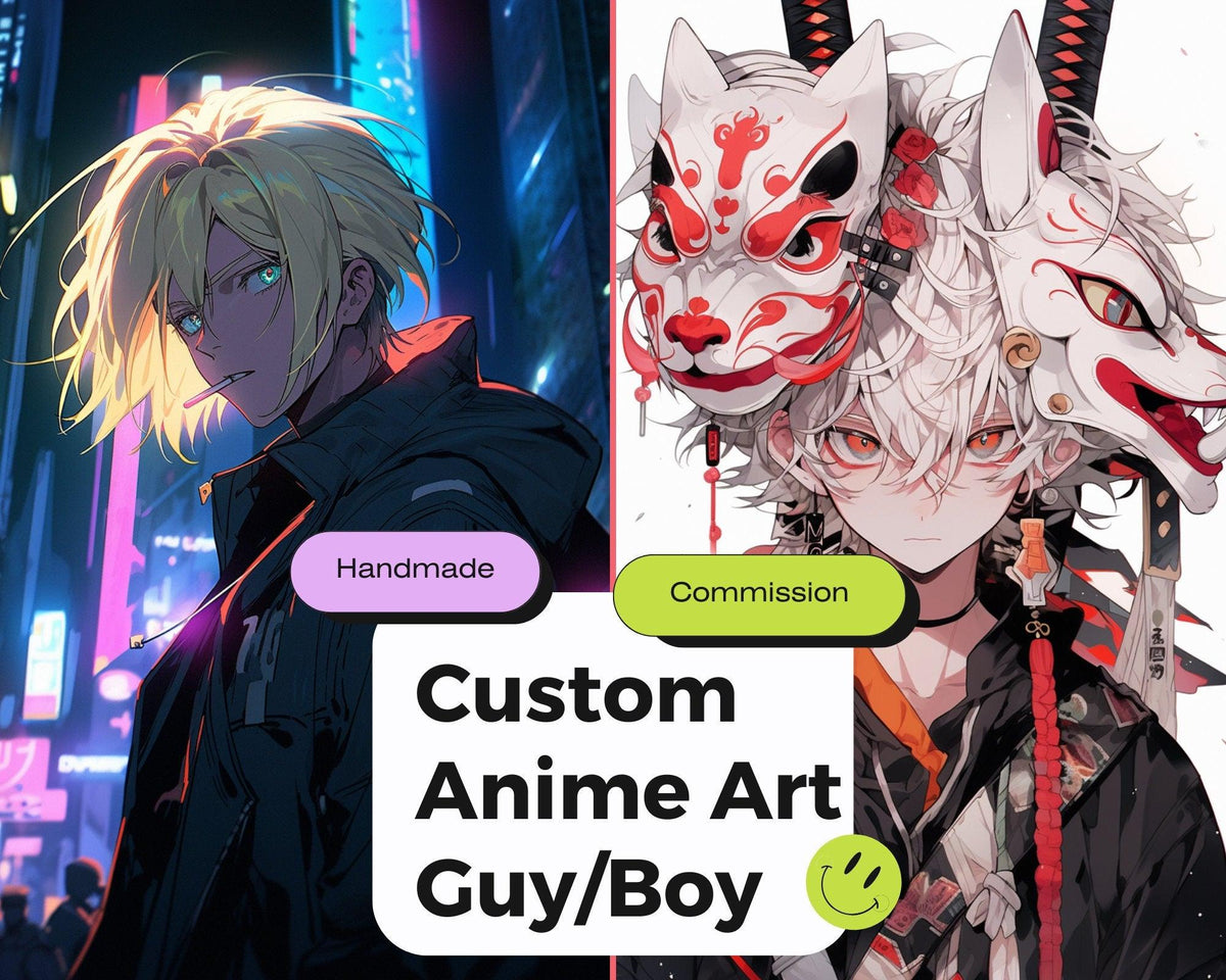 Custom Anime Art - Anime Boy Design - Anime Male Character Commission - Anime Guy vTuber PNGTuber - Cozy Brushery