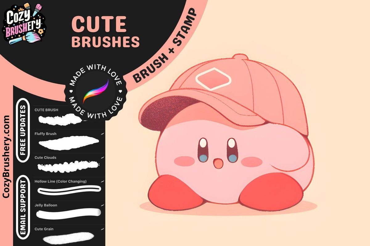 Cutest Procreate Brushes ever made- Heart, Star, Cute Stamps,Patterns, Pencil, Crayon, Bubble, 3D, Fluffy Brushes, Doodle and Illustration - Cozy Brushery