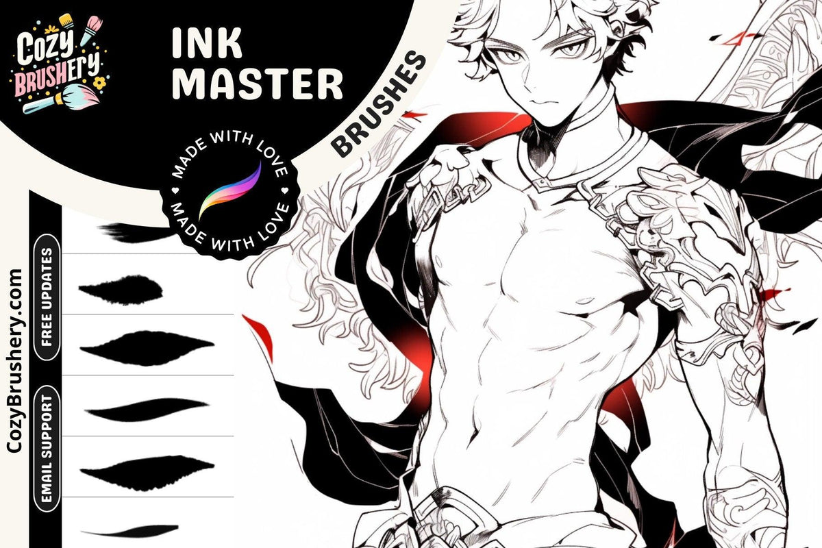 Ink Master, Ultimate Anime Manga Comic Inktober Brushes - Procreate Inking Lineart Collection - Cozy Brushery