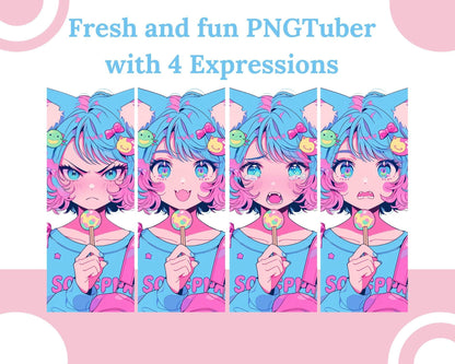 Premade PNGTuber Anime Cat Girl Candy Kitty, 4 Expressions, ready to go, for streaming, youtube, twitch, 2D - Cozy Brushery